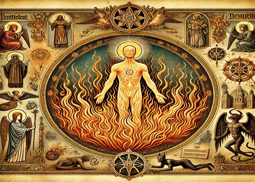 ilustracion-fuego-purificador Representación artística del fuego como símbolo espiritual, purificador o de castigo en la historia del arte y la religión.