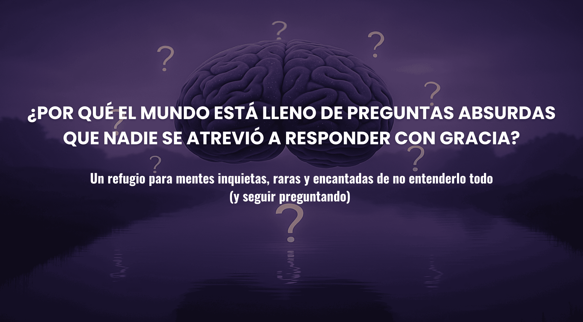 Imagen conceptual de un cerebro surrealista en un paisaje onírico, símbolo de preguntas y respuestas curiosas