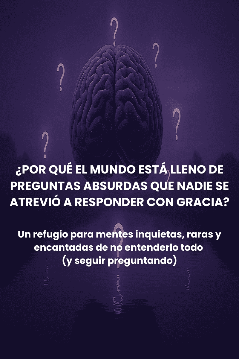 Imagen conceptual de un cerebro surrealista en un paisaje onírico, símbolo de preguntas y respuestas curiosas